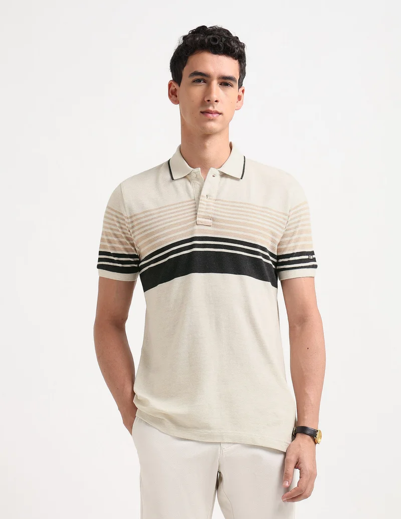 Arrow Horizontal Striped Pure Cotton Polo Shirt