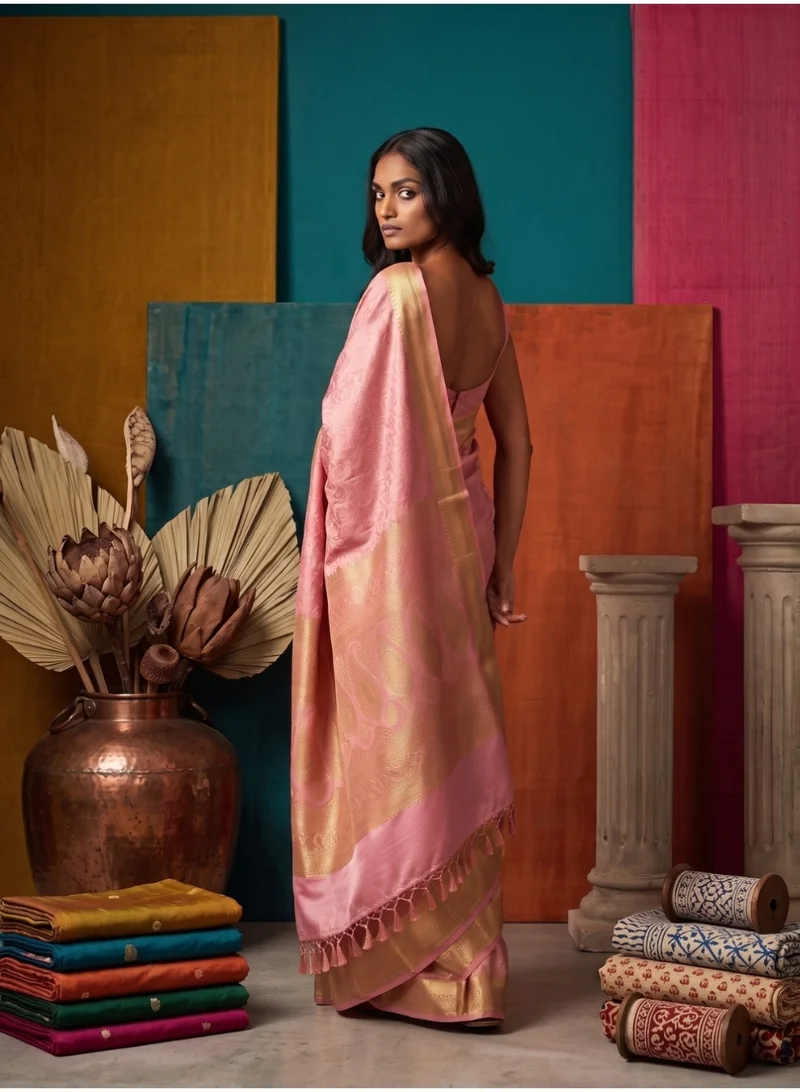 Nool  Kumutham Blush Kanchipuram Silk Saree with Unstitched Blouse for Women | Best Price UAE
