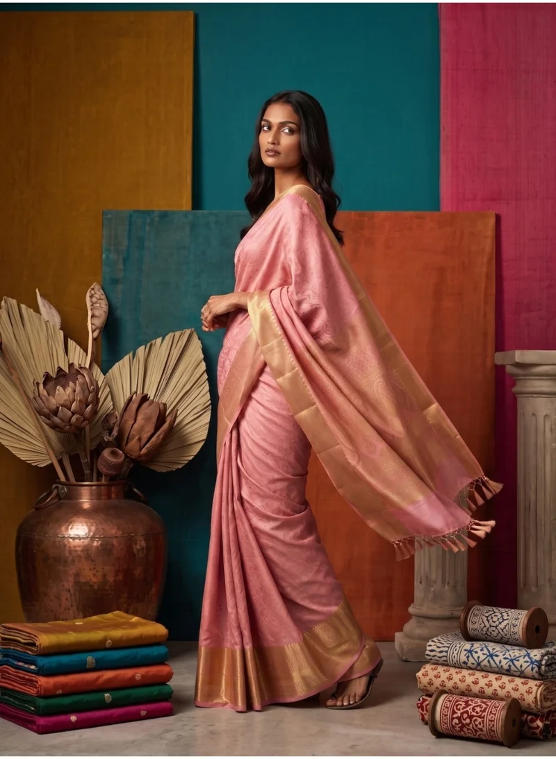 Nool  Kumutham Blush Kanchipuram Silk Saree with Unstitched Blouse for Women | Best Price UAE