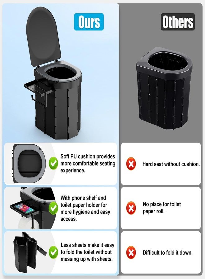 PAHTTO Portable Foldable Toilet for Adults, Waterproof Porta Potty with Lid for Camping, Hiking, Long Road Trips, Car (with Phone Shelf and TP Holder) - Image 5