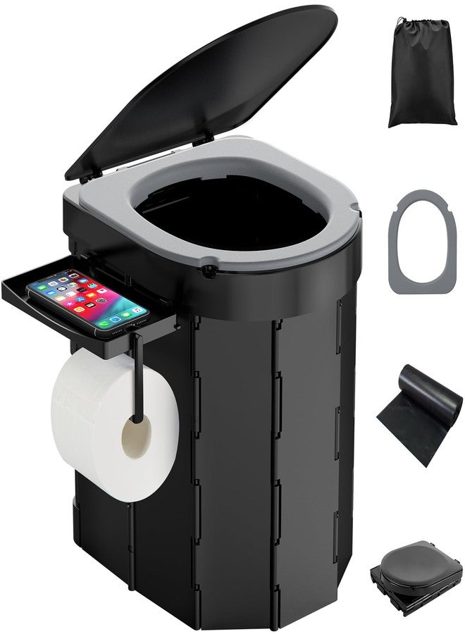 PAHTTO Portable Foldable Toilet for Adults, Waterproof Porta Potty with Lid for Camping, Hiking, Long Road Trips, Car (with Phone Shelf and TP Holder) - Image 1