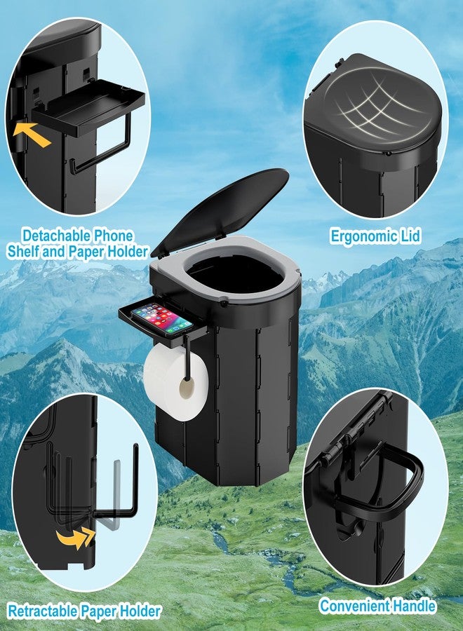 PAHTTO Portable Foldable Toilet for Adults, Waterproof Porta Potty with Lid for Camping, Hiking, Long Road Trips, Car (with Phone Shelf and TP Holder) - Image 3
