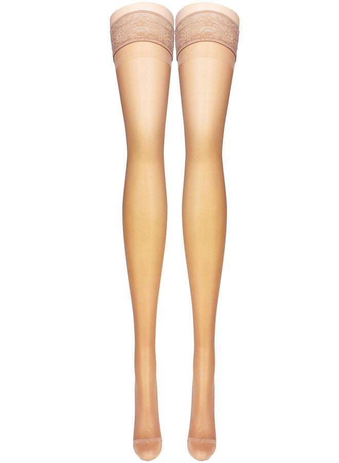 NuVein Sheer Compression Stockings for Women, 15-20 mmHg Support, Medium Denier, Thigh High, Closed Toe, Beige, Large - Image 1
