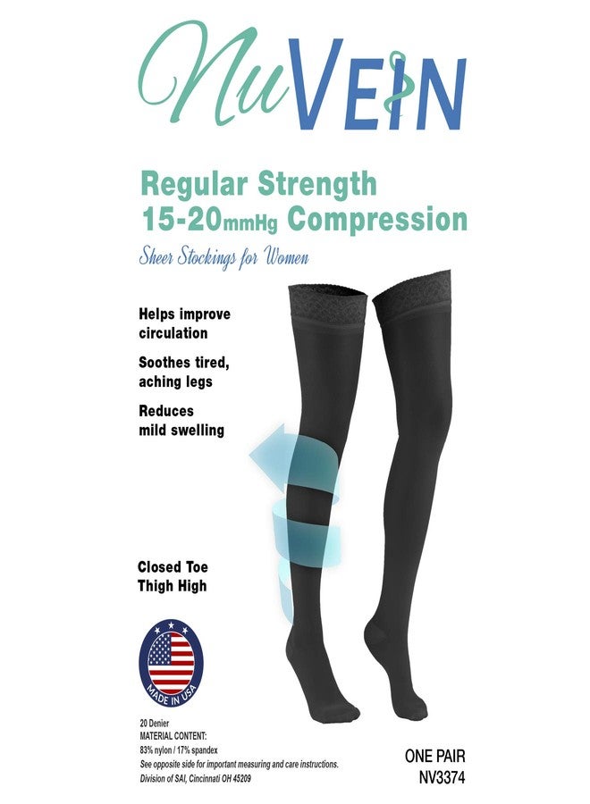 NuVein Sheer Compression Stockings for Women, 15-20 mmHg Support, Medium Denier, Thigh High, Closed Toe, Beige, Large - Image 2
