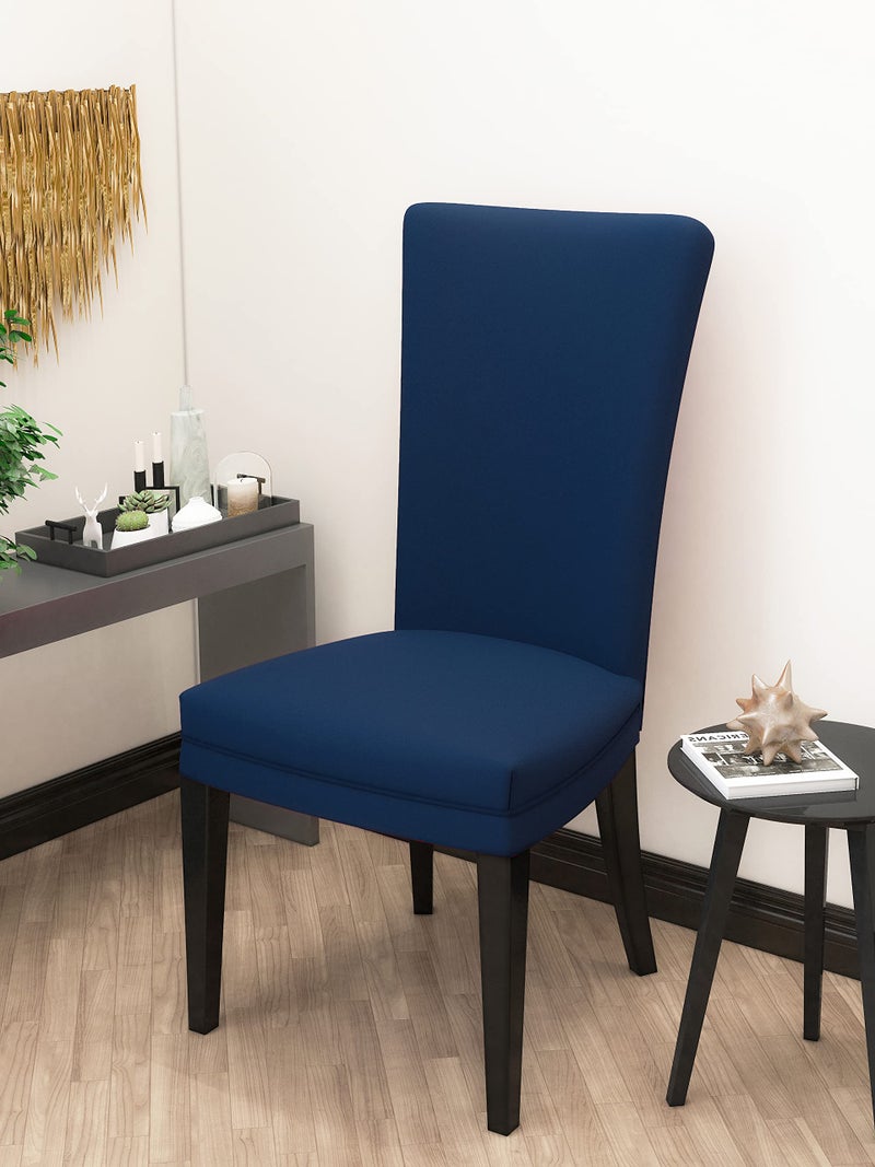 Nendle Stretchable Polyester Elastic Chair Cover Set of 4 for Dinning Chairs (Navy Blue, 4 Pieces) - Image 3