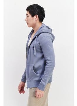French Connection Men Hooded Brand Logo Full Zip Sweatshirt, Sage Blue  - Image 2