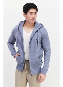 French Connection Men Hooded Brand Logo Full Zip Sweatshirt, Sage Blue  - Image 1