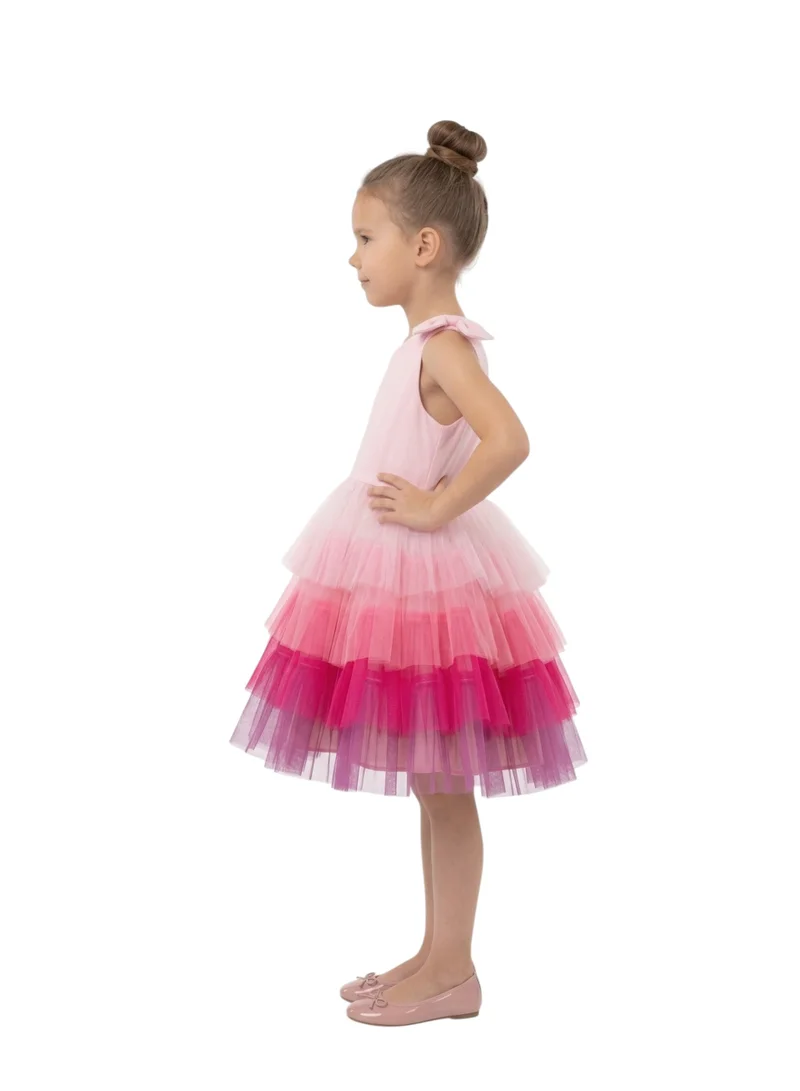 Bidani Girls Tiered Ombre Tulle Party Dress - Pink