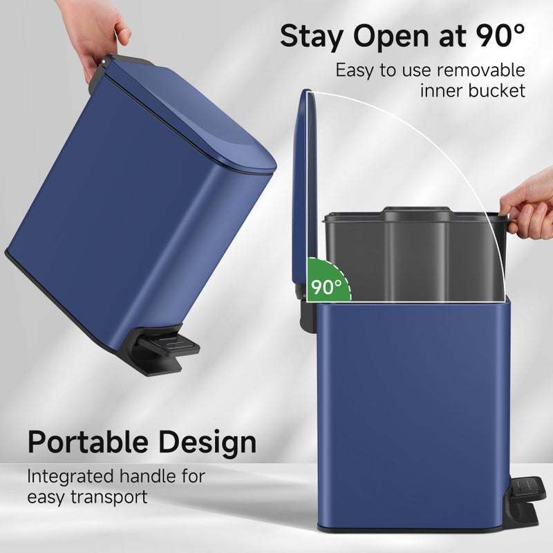 TIPGO Slim Bathroom Trash Can with Lid Soft Close, Step Pedal, 6 Liter / 1.6 Gallon Stainless Steel Trash Bin, Small Garbage Can for Bedroom, Office, Kitchen (Navy Blue) - Image 2