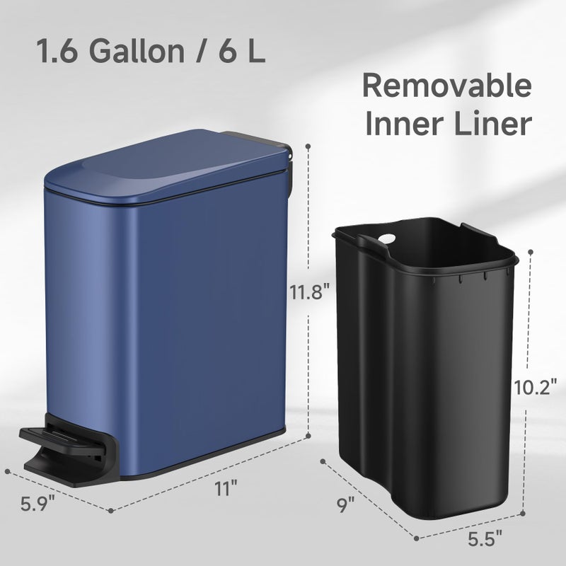 TIPGO Slim Bathroom Trash Can with Lid Soft Close, Step Pedal, 6 Liter / 1.6 Gallon Stainless Steel Trash Bin, Small Garbage Can for Bedroom, Office, Kitchen (Navy Blue) - Image 5