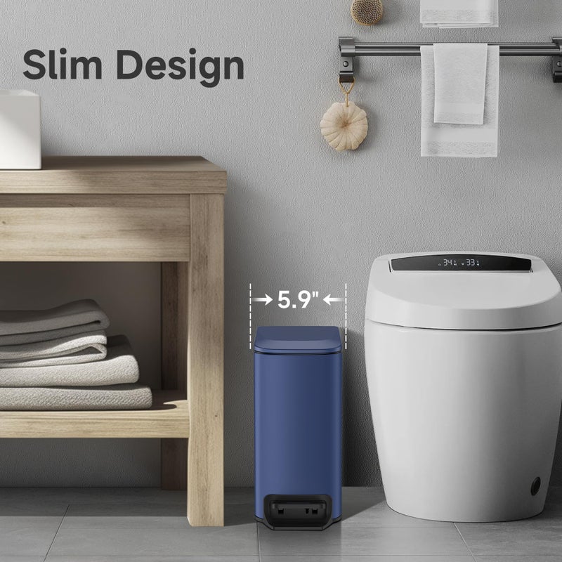 TIPGO Slim Bathroom Trash Can with Lid Soft Close, Step Pedal, 6 Liter / 1.6 Gallon Stainless Steel Trash Bin, Small Garbage Can for Bedroom, Office, Kitchen (Navy Blue) - Image 4
