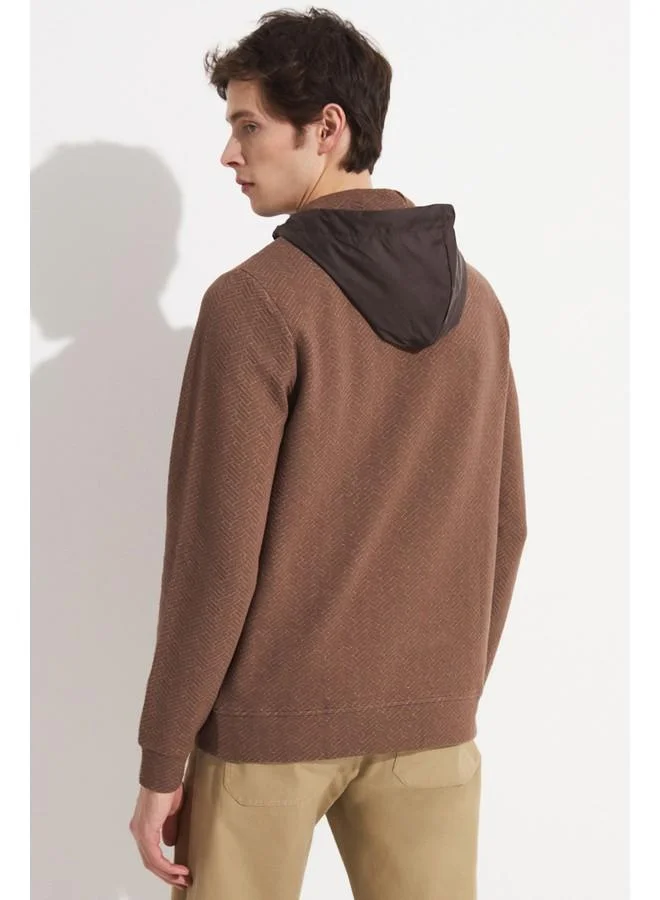 JUNE June Exclusive Men Half Zipper Hooded Sweatshirt Brown