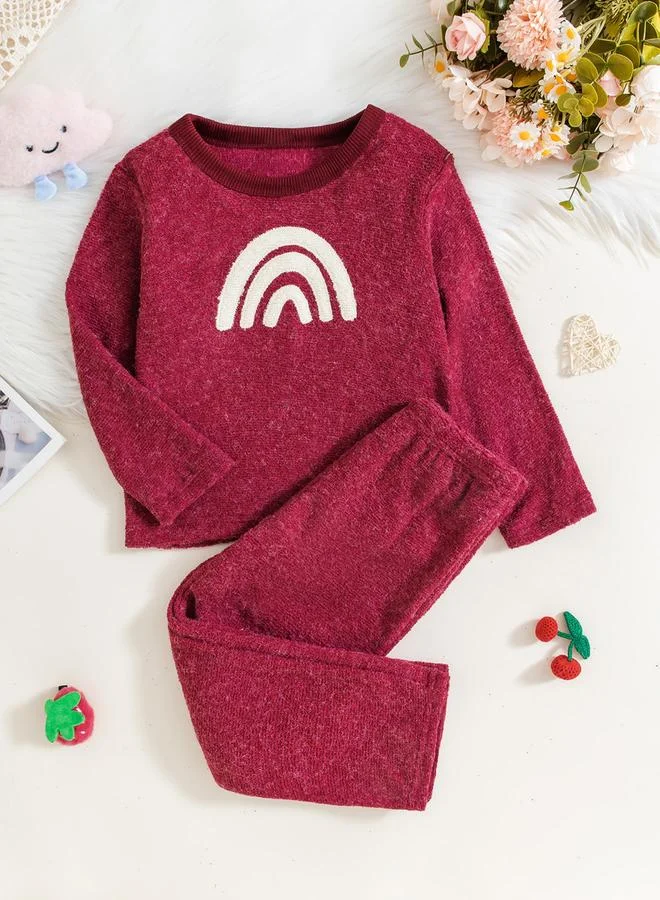 Take Two Graphic Embroidery Round Neck Top with Long Pyjama Set