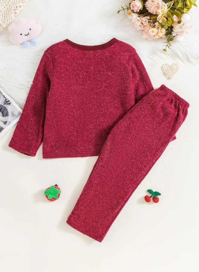 Take Two Graphic Embroidery Round Neck Top with Long Pyjama Set