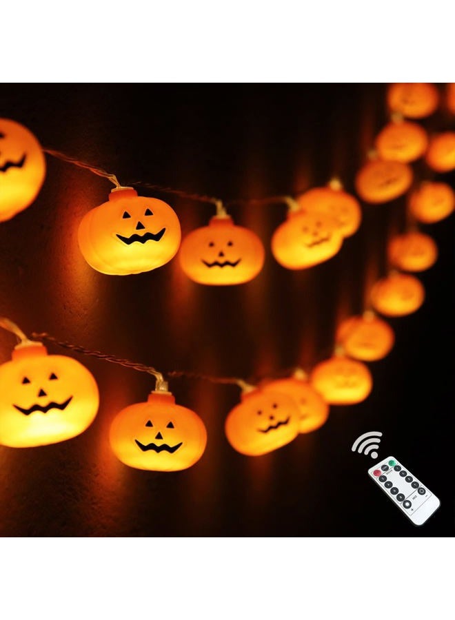 Runleo Halloween Pumpkin String Lights, 30 LED 16.4 FT 8 Modes Timer 3D Waterproof Orange Jack-O-Lantern Battery Operated Decorative Twinkle Lights for Indoor Bedroom Camper Decor Party Decorations - Image 1