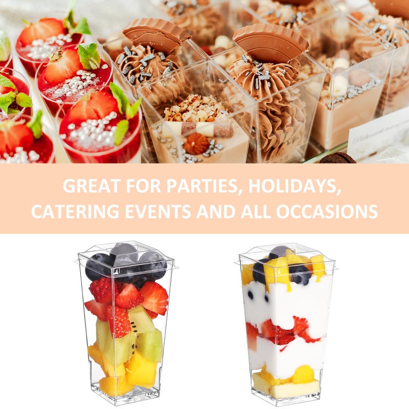 Eupako 3 oz Plastic Dessert Shooter Cups with Lid and Spoons  50 PCS Mini Clear Square Plastic Tumbler Cups  Small Dessert Cup for Jello Shots  Appetizers  Puddings  Mousse  Parfait - Image 5