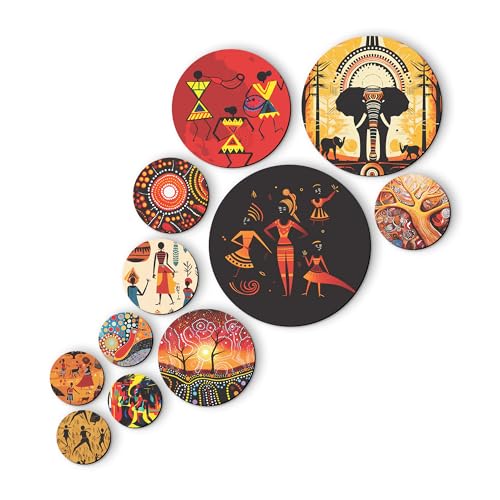 Rousrie Wooden Wall Hanging For Home Décor, Set of 11, Living Room, Bedroom, Office Decoration (Rajasthani) - Image 1