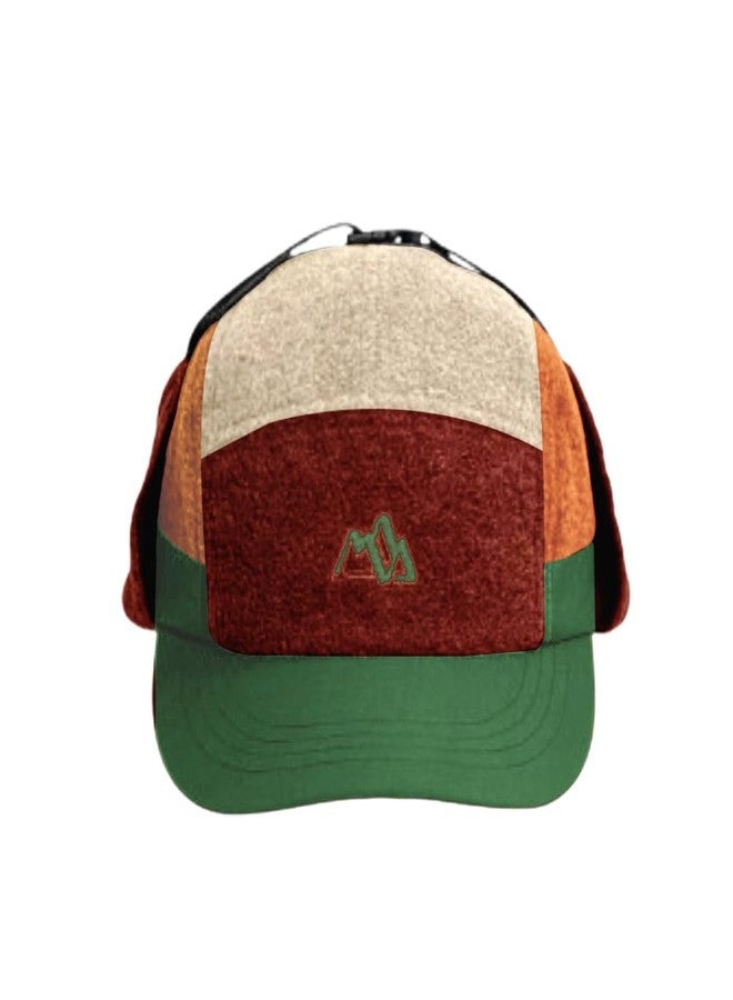 FASHIXD Winter 5 Panel Baseball Cap with Ear Flap, Vintage Fleece Flat Brim Cap for Men Women (US, Alpha, One Size, Khaki/Green) - Image 1