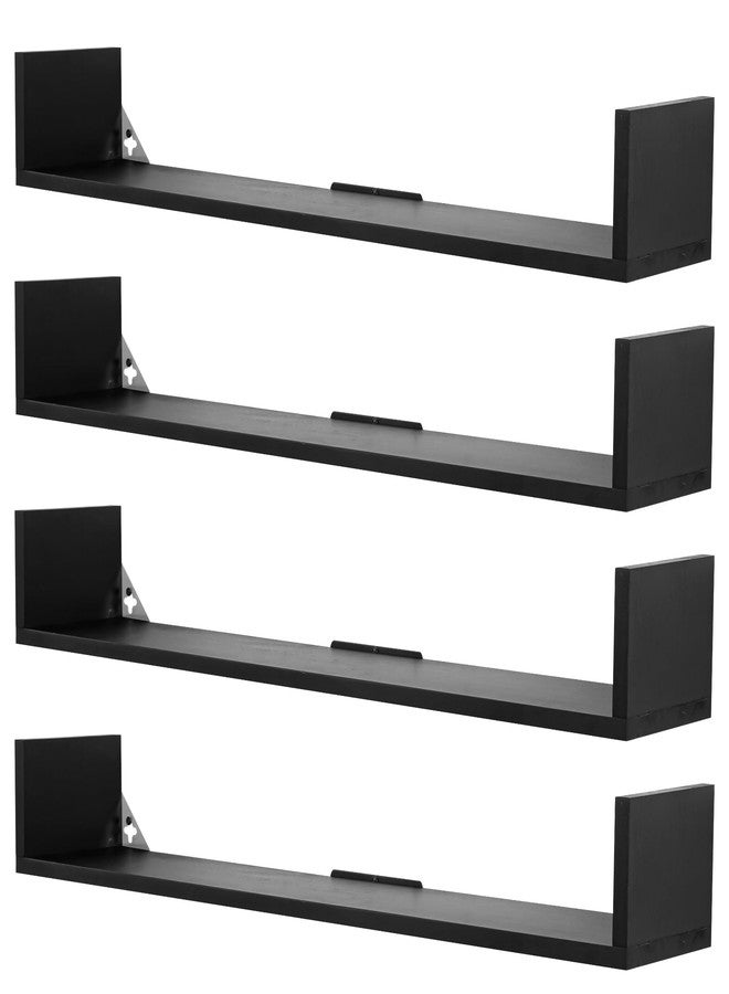 PHOENANCEE Floating Book Shelves,32 Inches Wall Bookshelf U Shaped,Long Hanging Bookshelf for Wall,Large Rustic Storage Books Shelves for Living Room Kitchen Bathroom Office,Set of 4(Black) - Image 1