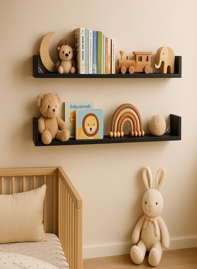 PHOENANCEE Floating Book Shelves,32 Inches Wall Bookshelf U Shaped,Long Hanging Bookshelf for Wall,Large Rustic Storage Books Shelves for Living Room Kitchen Bathroom Office,Set of 4(Black) - Image 5