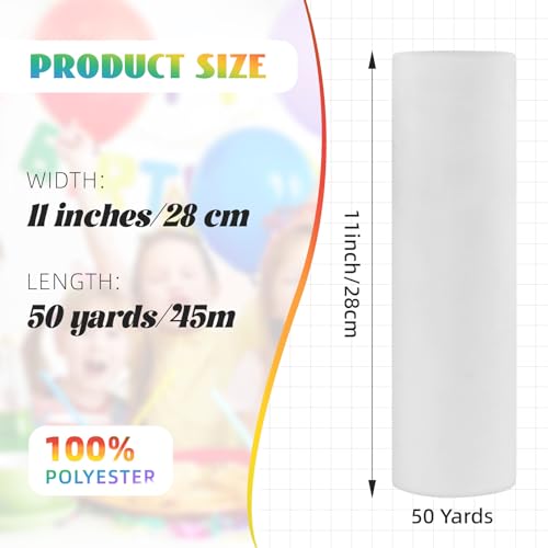 ICOSHOW Crystal Organza Fabric Tulle 11 Inch by 50 Yards Sheer Tulle Rolls for DIY Craft Wedding Party Baby Shower Decor Gift Wrapping Party Supplies White - Image 3