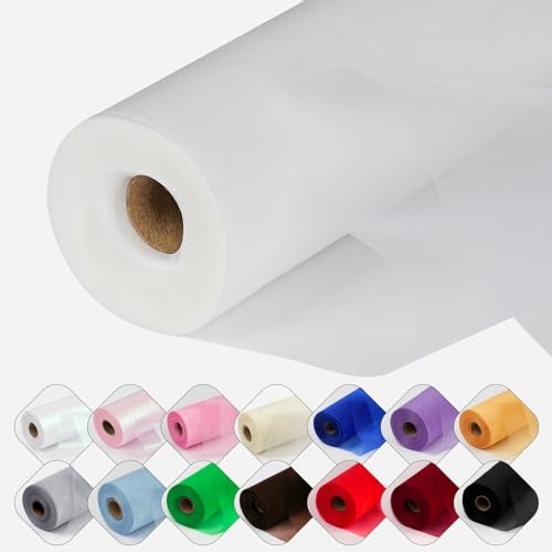 ICOSHOW Crystal Organza Fabric Tulle 11 Inch by 50 Yards Sheer Tulle Rolls for DIY Craft Wedding Party Baby Shower Decor Gift Wrapping Party Supplies White - Image 1