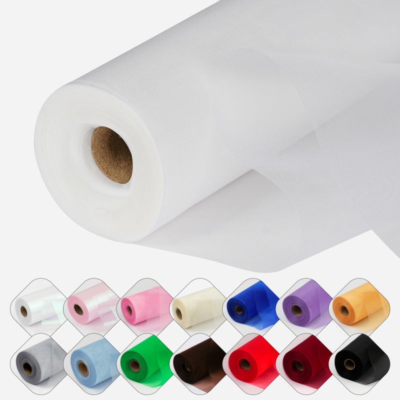 ICOSHOW Crystal Organza Fabric Tulle 11 Inch by 50 Yards Sheer Tulle Rolls for DIY Craft Wedding Party Baby Shower Decor Gift Wrapping Party Supplies White - Image 2