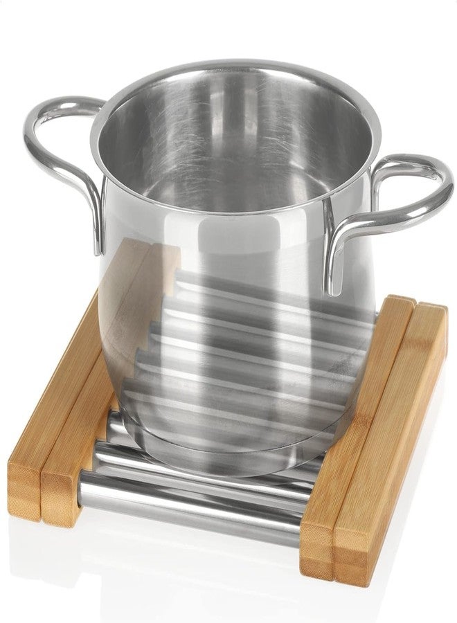 Sevia Bamboo and Stainless Steel Pot Trivet, Extendable Trivet, Kitchen Adjustable Wooden Hot Pot Stand for Hot Utensils in Kitchen, Vessel Stand for Kitchen Dining Table - Image 1