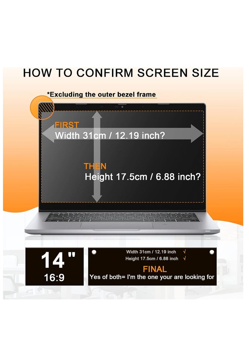 Laptop Privacy Screen 14 Inch Compatible with Lenovo/HP Envy/Dell/Acer/Asus/Thinkpad, 16:9 Aspect Removable Anti Glare Blue Light Privacy Screen Filter, Computer Monitor Security Shield 14 Inch - Image 2