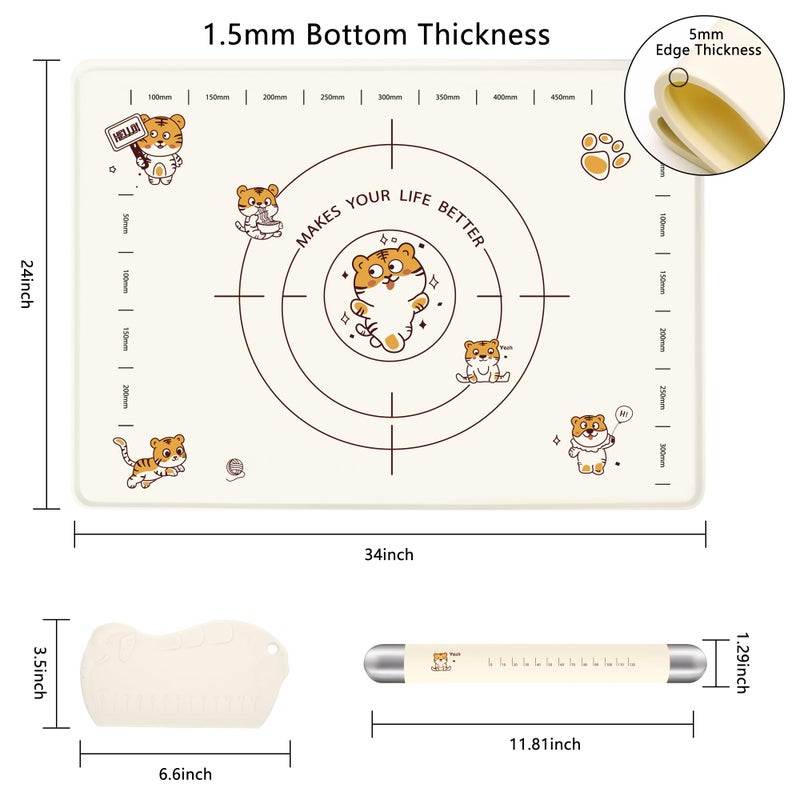COOKSTYLE 34x24 Inch Extra Thick Silicone Pastry Board, Silicone Baking Mat with Measurements, Non-slip Silicone Mat, Kneading Counter Mat, Non-Stick Dough Mat with Edge Heightening - Image 2
