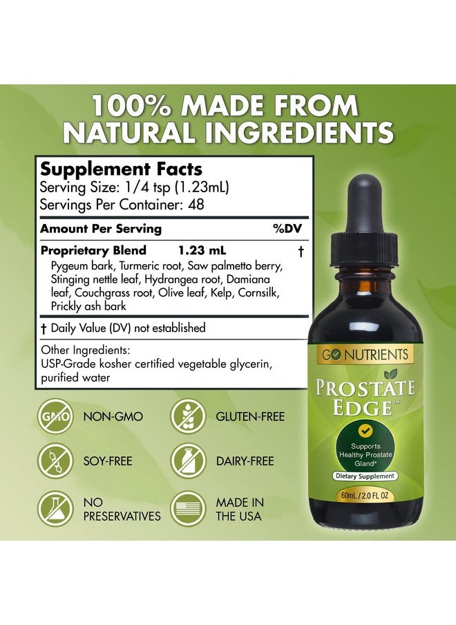 Go Nutrients Prostate Edge Prostate Supplement For Men With Pygeum And Saw Palmetto Extract Plus Stinging Nettle Hydrangea Root Turmeric Root Kelp Olive Leaf 2 Oz Liquid Drops Made In Usa  - Image 3
