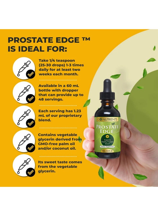 Go Nutrients - Prostate Edge Prostate Supplement For Men With Pygeum And Saw Palmetto Extract Plus Stinging Nettle Hydrangea Root Turmeric Root Kelp Olive Leaf 2 Oz Liquid Drops Made In Usa - Image 1