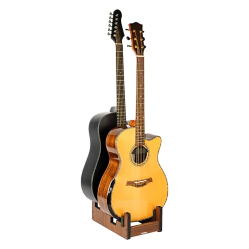 STRICH Wooden Guitar Stand for Multiple Guitars 2Holder Front Display SpaceSaving Floor Guitar Rack for Home Studio Stage Walnut Color L2AW For 2 Acoustic - Image 1
