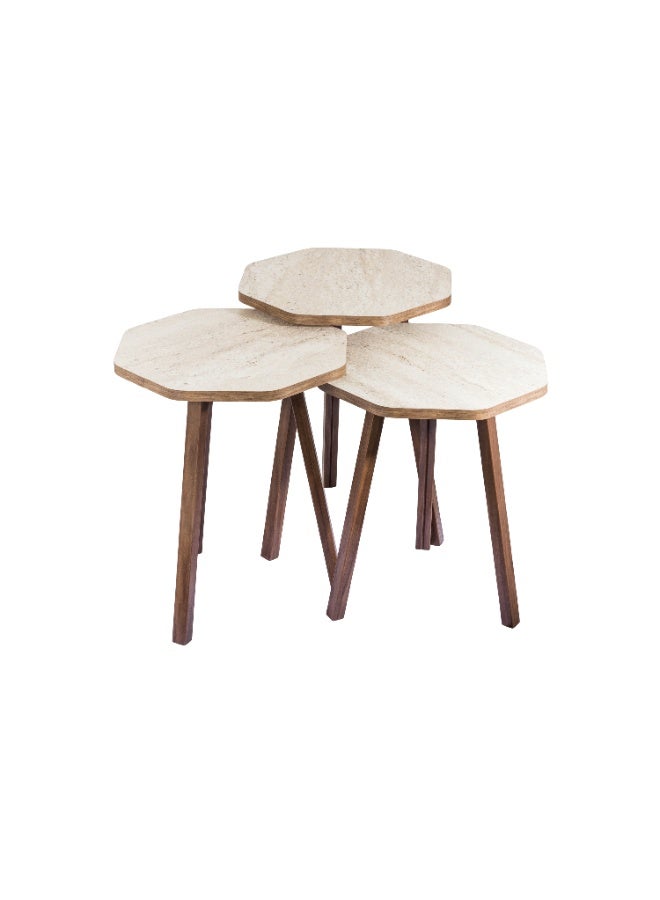 evistar 3-piece Ribbed table set made of high-quality Turkish wood with a modern design - Image 1