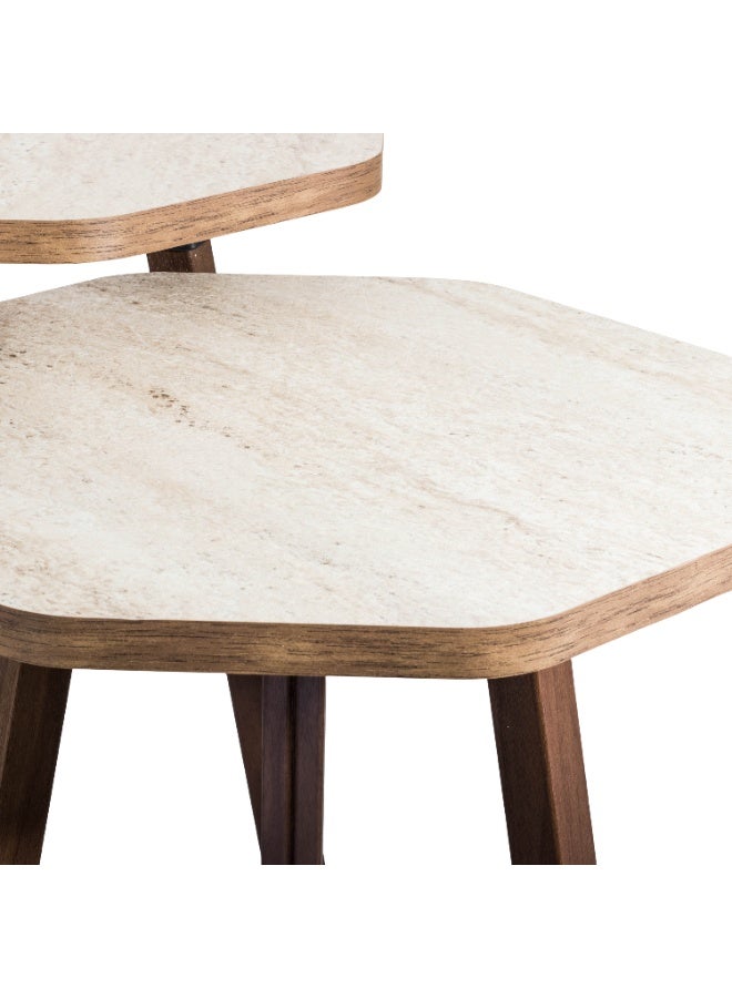 evistar 3-piece Ribbed table set made of high-quality Turkish wood with a modern design - Image 2