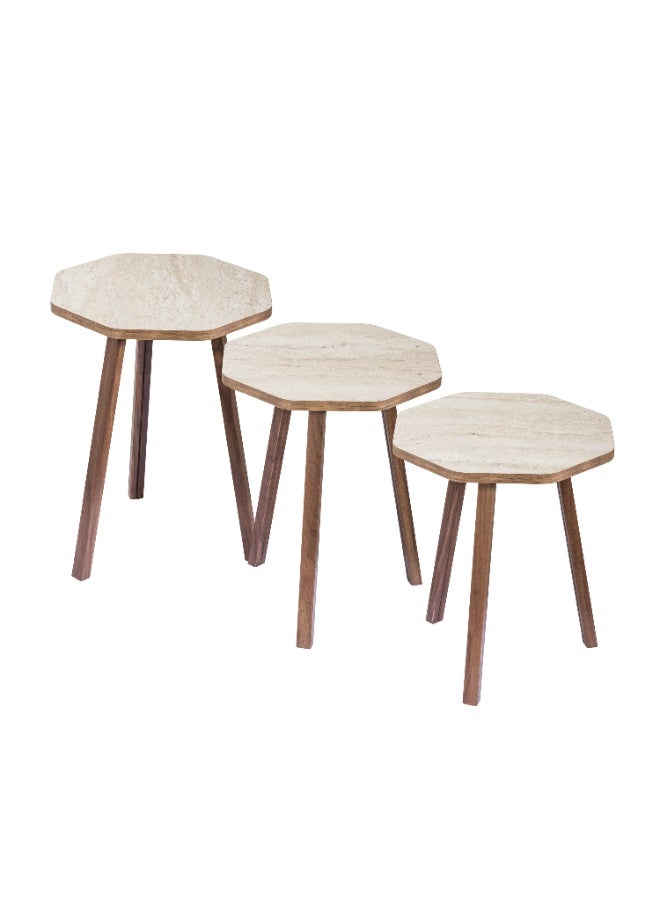 evistar 3-piece Ribbed table set made of high-quality Turkish wood with a modern design - Image 3
