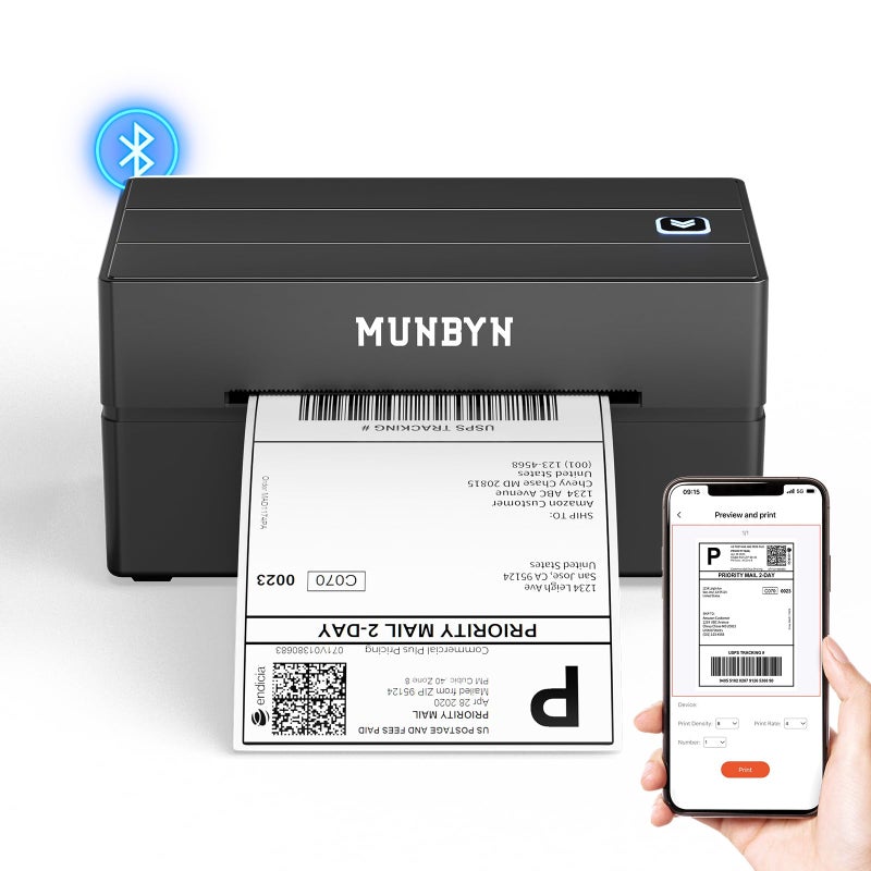 MUNBYN Bluetooth Thermal Label Printer, 130B Wireless 4x6 Shipping Label Printer for Shipping Packages Small Business Office or Home, Compatible with iPhone Android iPad Windows macOS Chrome Etsy eBay - Image 1