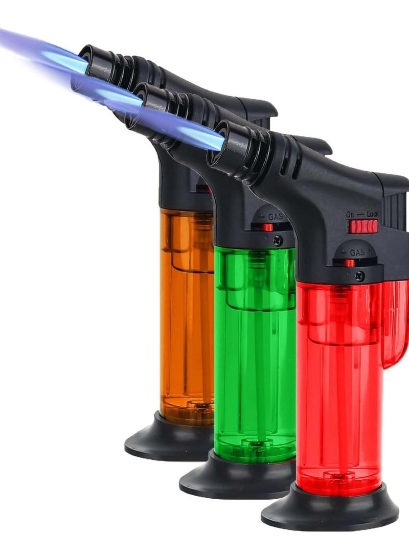 Butane Torch Lighter Set, 3-Pack Refillable Jet Flame, Windproof with Safety Lock, Multi-Purpose for Candles, Fireplaces, Grill and Camping|Kitchen Blow Torch(Assorted Colors)(Gas Not Included)) - Image 1