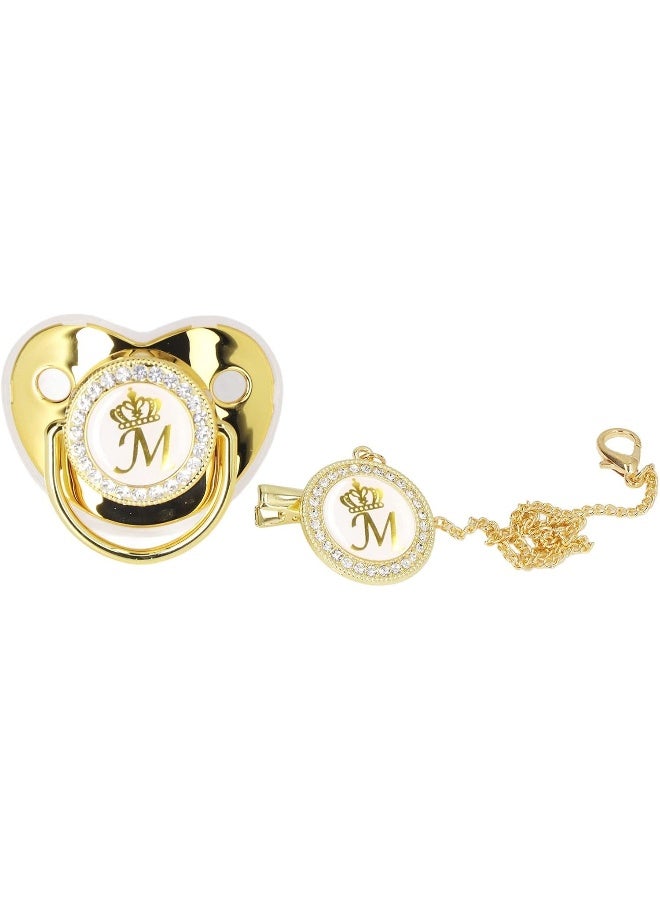 GLOGLOW Golden Letter Pacifier, Rhinestone Exquisite Silicone Baby Pacifier Safe with Chain Clip for Home Travel for Daily Life M - Image 1