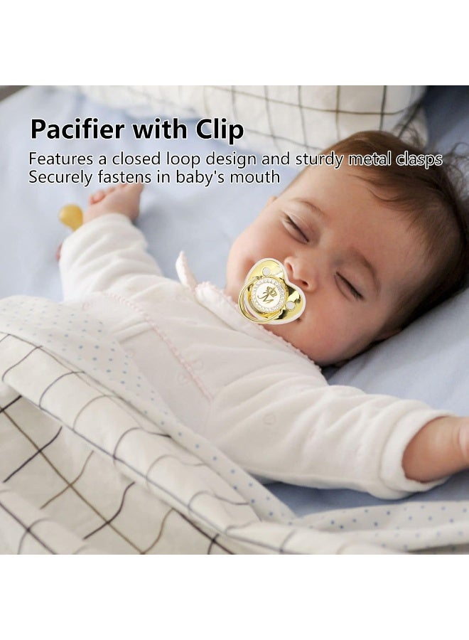 GLOGLOW Golden Letter Pacifier, Rhinestone Exquisite Silicone Baby Pacifier Safe with Chain Clip for Home Travel for Daily Life M - Image 2