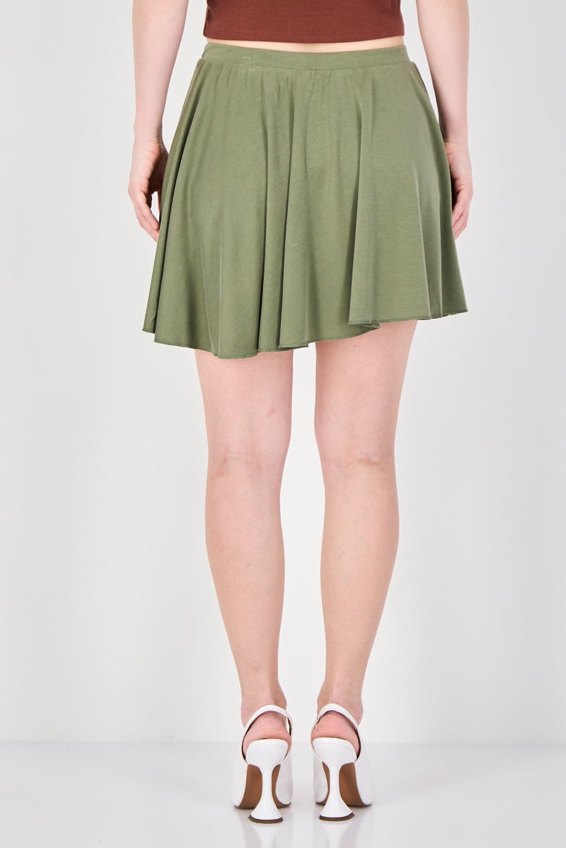 MONKI Women Plain Mini Skirt, Olive - Image 2