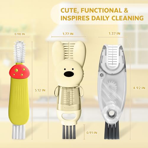 ANSOTHIN Cup Lid Cleaning Brush, Multifunctional Set with 3 in 1 Lid Cleaner and Two 4 in 1 Cup Lid Cleaning Brushes, Cleaning Brush Tool for Bottles, Straws, Tumblers, Travel Mug Caps, Portable Kit (Yellow) - Image 3
