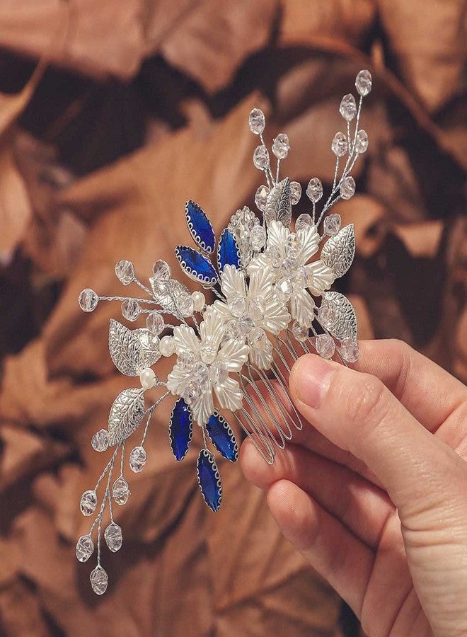 Jeairts Flower Wedding Hair Comb Bridal Blue Rhinestone Hair Pieces Floral Crystal Hair Accessories for Women - Image 1