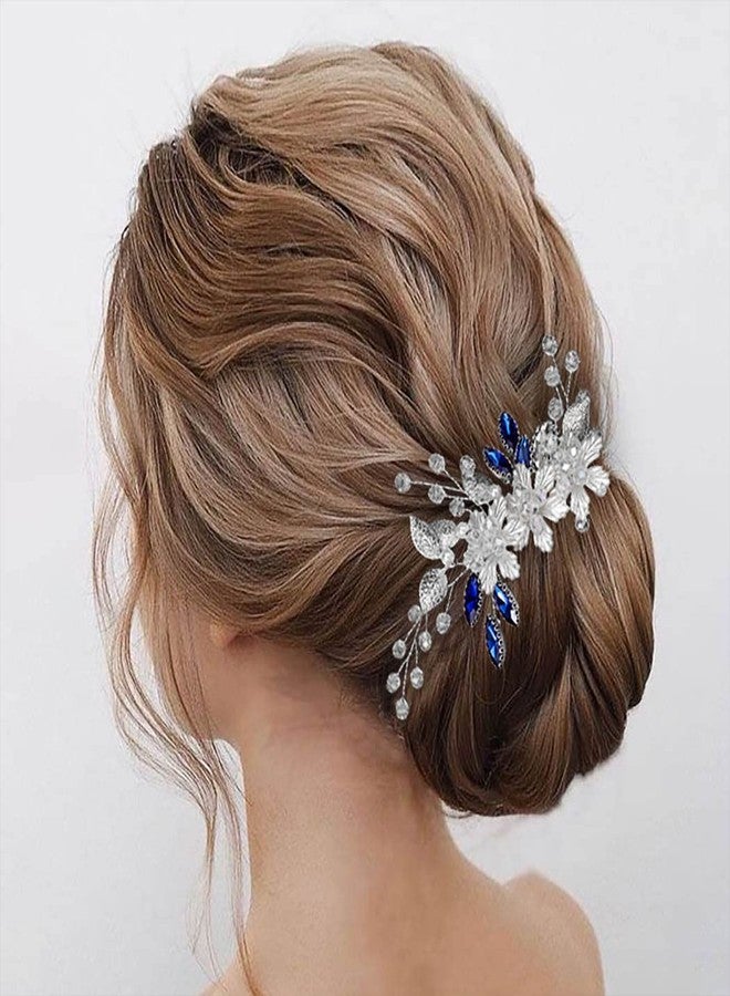 Jeairts Flower Wedding Hair Comb Bridal Blue Rhinestone Hair Pieces Floral Crystal Hair Accessories for Women - Image 5
