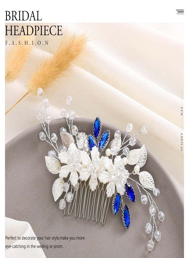Jeairts Flower Wedding Hair Comb Bridal Blue Rhinestone Hair Pieces Floral Crystal Hair Accessories for Women - Image 3
