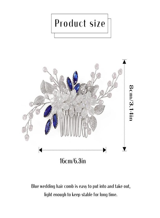 Jeairts Flower Wedding Hair Comb Bridal Blue Rhinestone Hair Pieces Floral Crystal Hair Accessories for Women - Image 4