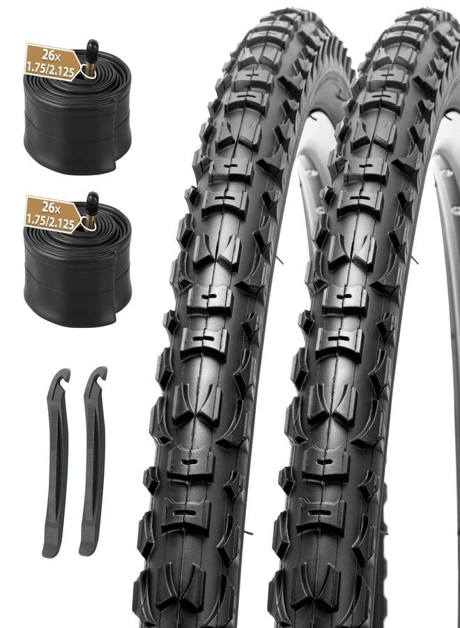 MOHEGIA MTB Tire and Tube Set: 2-Pack 26x1.95 Inch (54-559mm) Folding Mountain Bicycle Tires and Pair Schrader Inner Tubes & Tire Levers for Off-Road Trail Adventures - Image 1