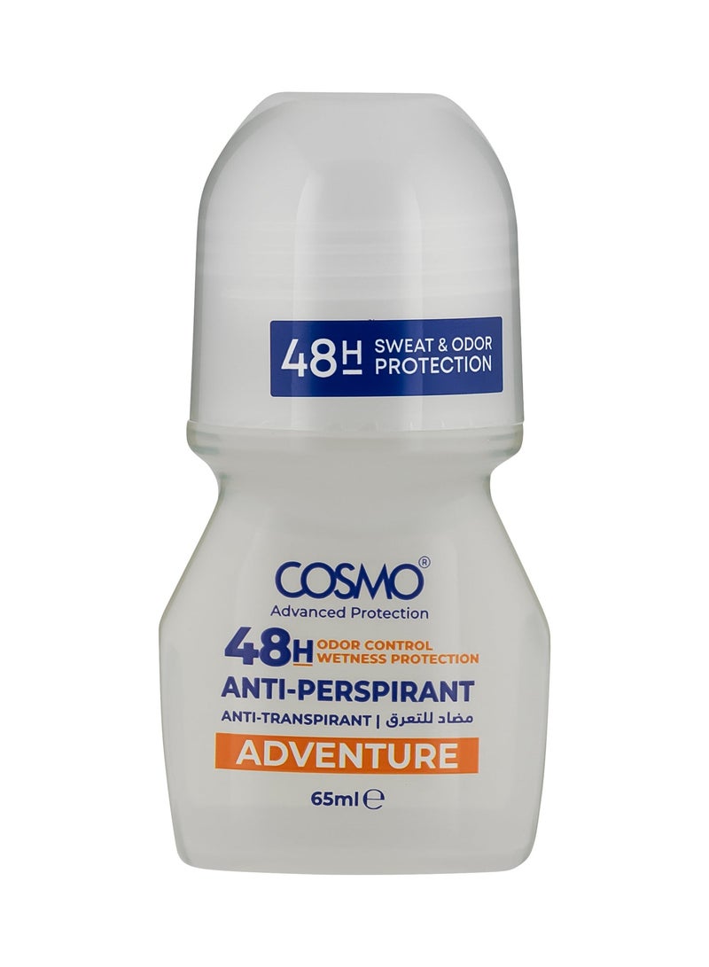 Cosmo Skin Care Adventure Antiperspirant Roll On 65ml, 48H Protection, Anti-Transpirant, Sweat & Odor Control, Wetness Protection, Deodorant
