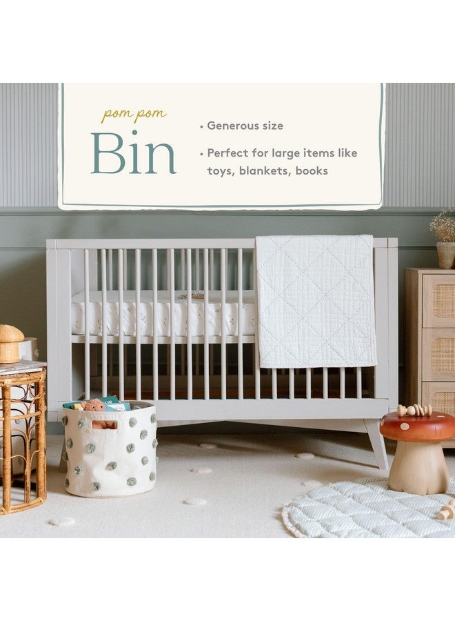 PEHR Pom Pom Basket, Bin (Grey) | 100% Cotton Canvas Storage for Nursery, Playroom & Home | Decorative Organizer | 13”D x 12”H - Image 4