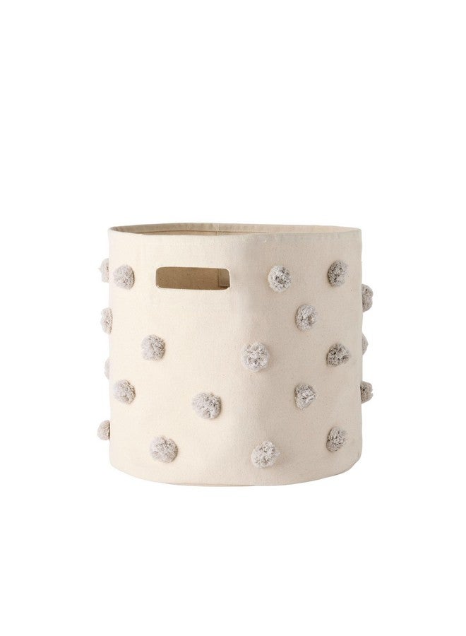 PEHR Pom Pom Basket, Bin (Grey) | 100% Cotton Canvas Storage for Nursery, Playroom & Home | Decorative Organizer | 13”D x 12”H - Image 1